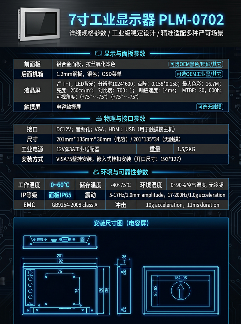PLM-0702 7寸工业显示器