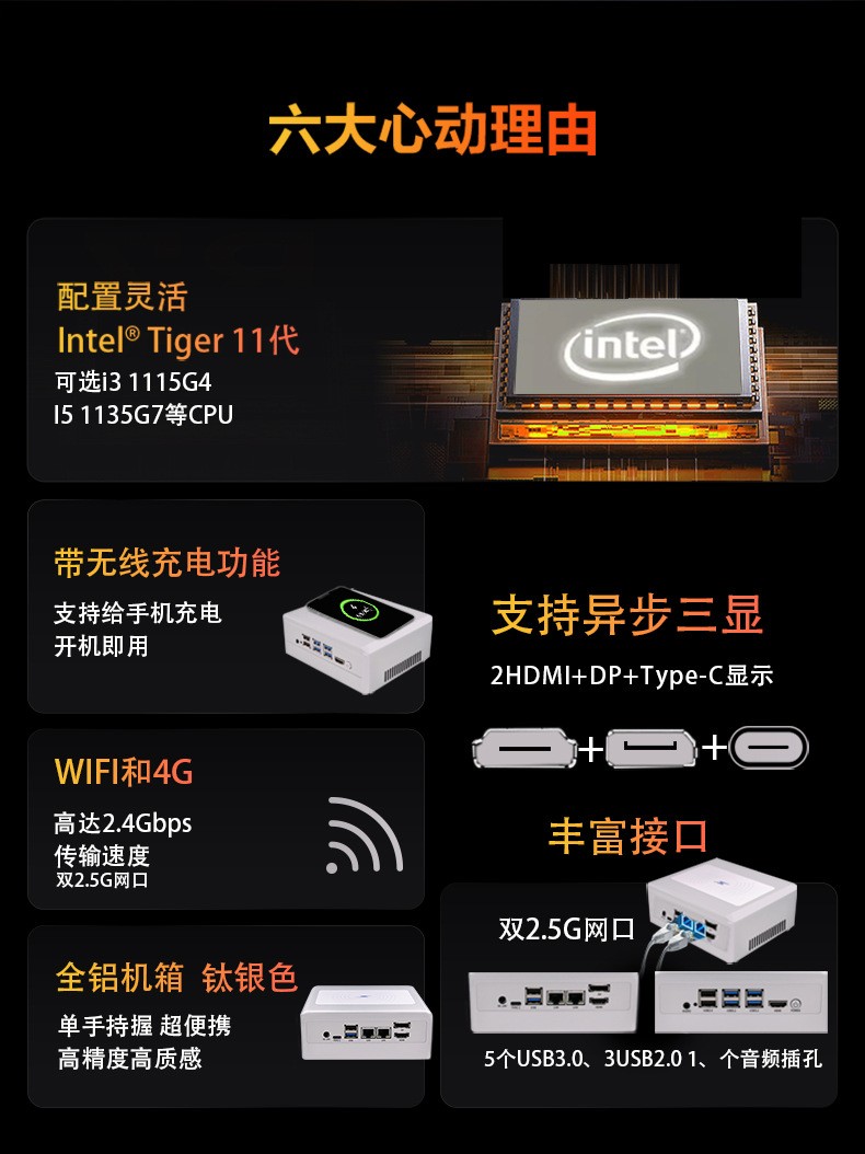 MIS-C11G 11代低功耗带无线充电的迷你电脑